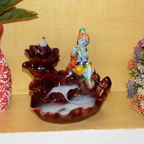 zart Resin Krishna Smoke Fountain/Incense Burner/Backflow Incense/Idol Gift Item/Gift Item with Free 10 Smoke Back Flow Scented Cone, Multicolour - Image 2