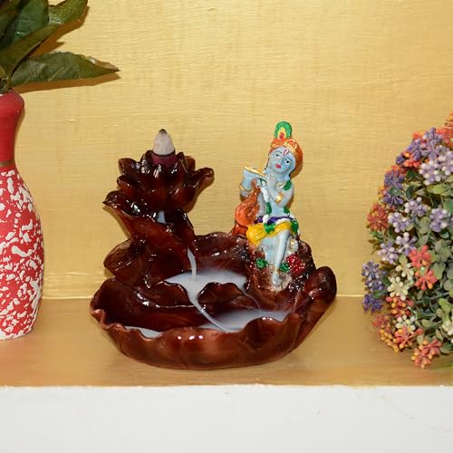 zart Resin Krishna Smoke Fountain/Incense Burner/Backflow Incense/Idol Gift Item/Gift Item with Free 10 Smoke Back Flow Scented Cone, Multicolour - Image 1