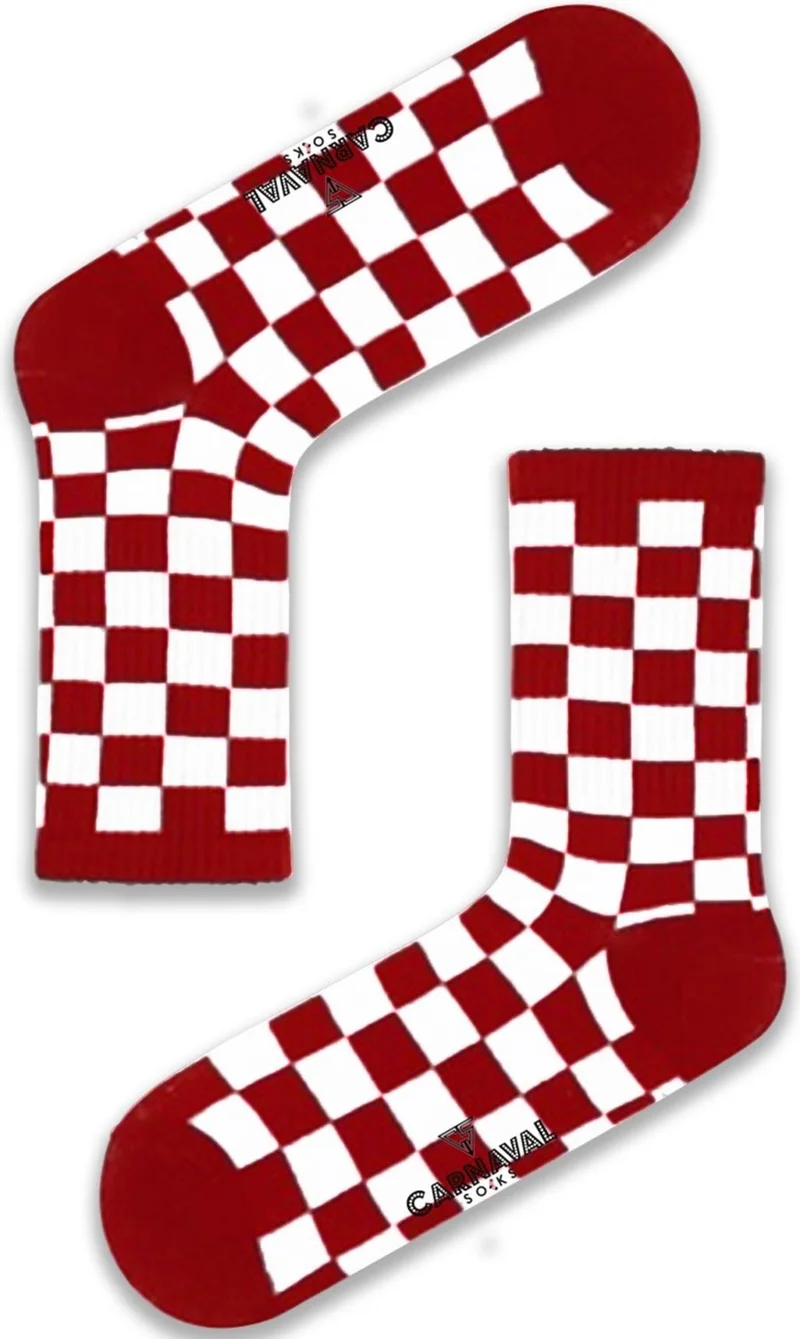 Carnaval Socks Red Checkerboard Patterned Colorful Sports Socks