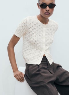 MANGO Short-Sleeved Openwork Knitted Cardigan  - Image 1