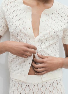 MANGO Short-Sleeved Openwork Knitted Cardigan  - Image 4