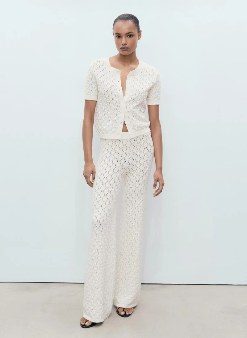 مانجو Short-Sleeved Openwork Knitted Cardigan