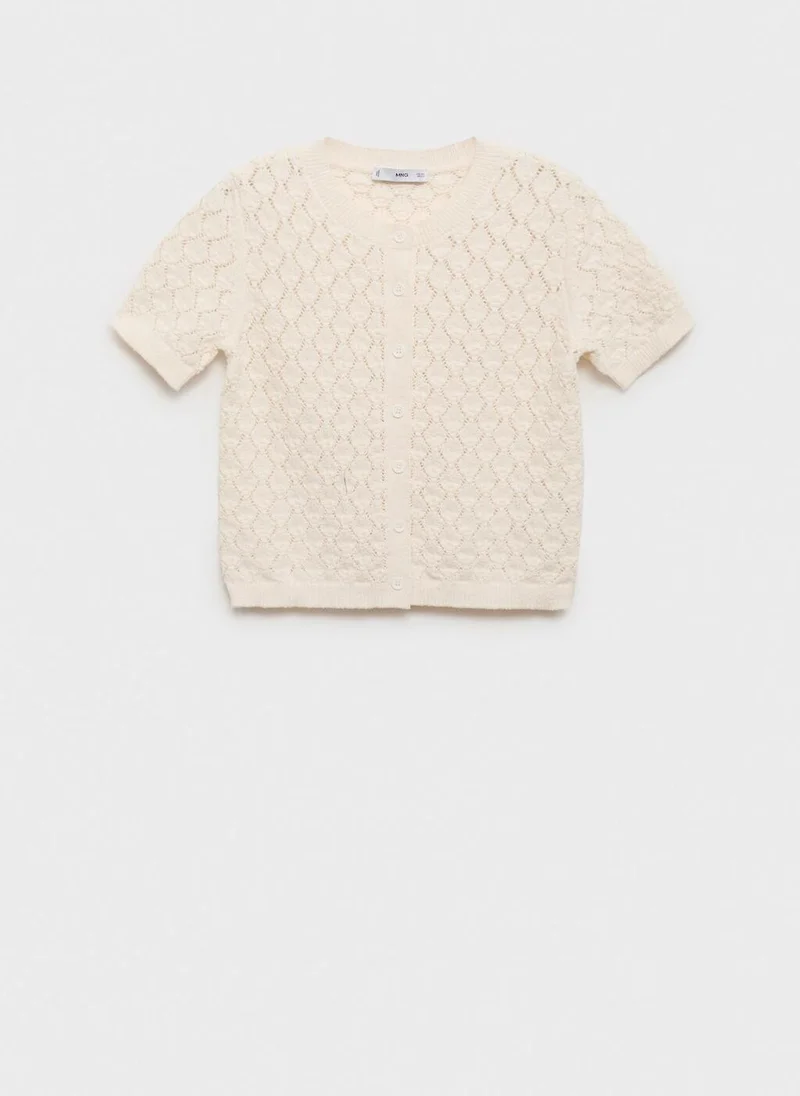مانجو Short-Sleeved Openwork Knitted Cardigan