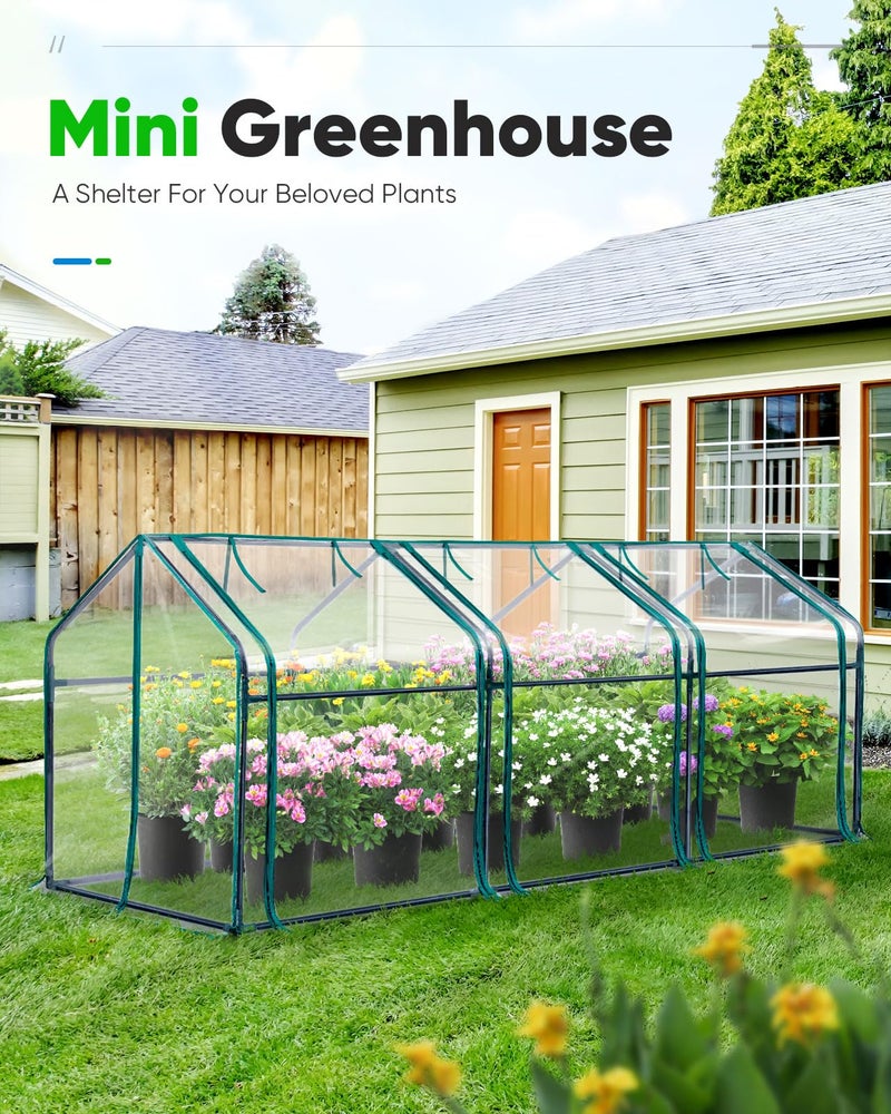 Quictent Mini Greenhouse, Portable Quick-Setup Small Tabletop Waterproof UV Protected PVC Cover Shelter for Outdoors/Indoors W/ Raised Base for Garden Plant Seed Starting, 8 Stake, 95"x36"x36", Clear - Image 1