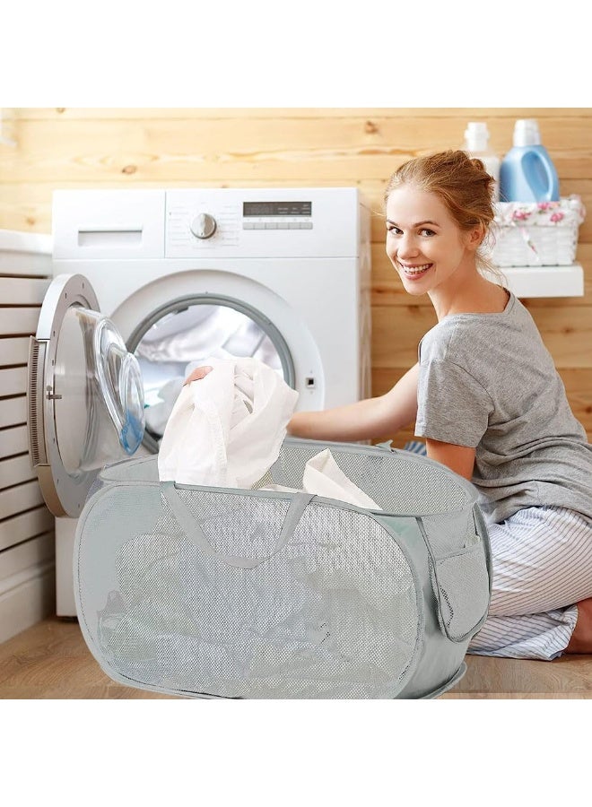 Collapsible Mesh Laundry Basket with Side Pocket, Pop Up Foldable Laundry Hamper, Durable Clothes Storage Basket with Reinforced Carry Handles for Bathroom, Bedroom, Kids Room, Dorm & Travel - Image 2