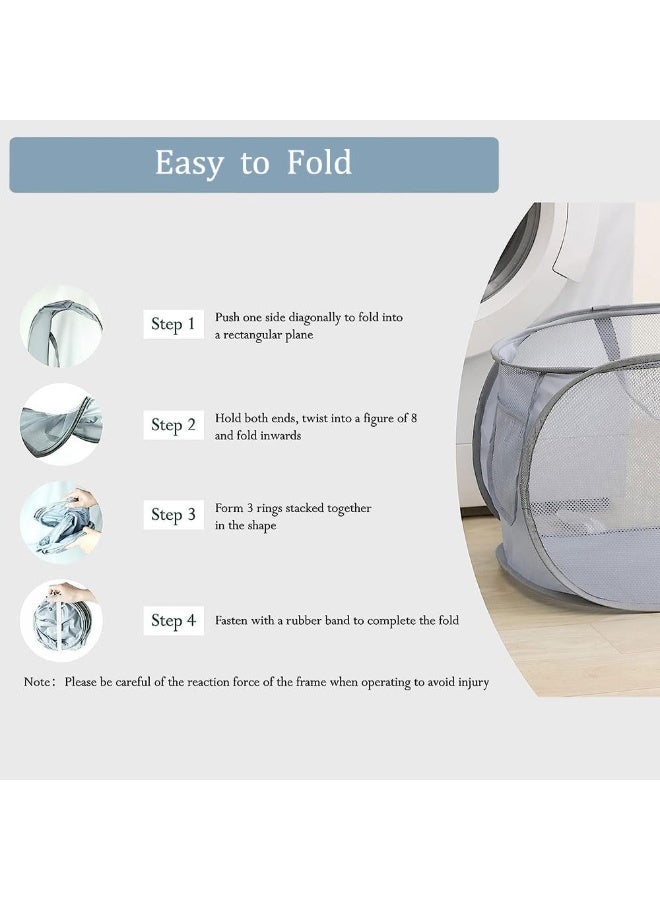 Collapsible Mesh Laundry Basket with Side Pocket, Pop Up Foldable Laundry Hamper, Durable Clothes Storage Basket with Reinforced Carry Handles for Bathroom, Bedroom, Kids Room, Dorm & Travel - Image 4