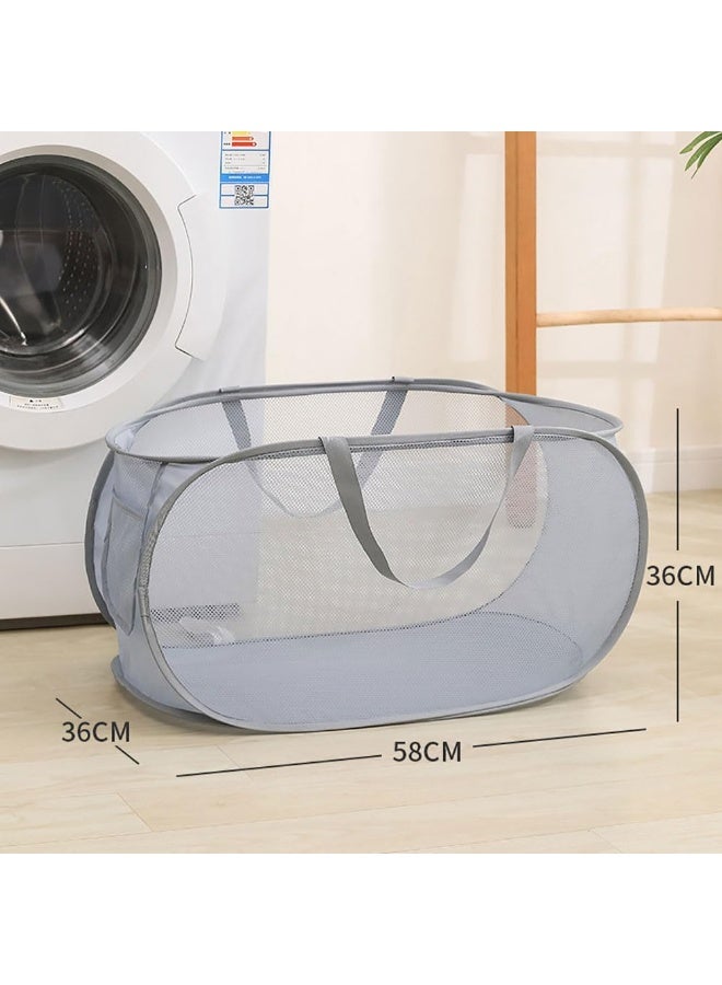 Collapsible Mesh Laundry Basket with Side Pocket, Pop Up Foldable Laundry Hamper, Durable Clothes Storage Basket with Reinforced Carry Handles for Bathroom, Bedroom, Kids Room, Dorm & Travel - Image 5
