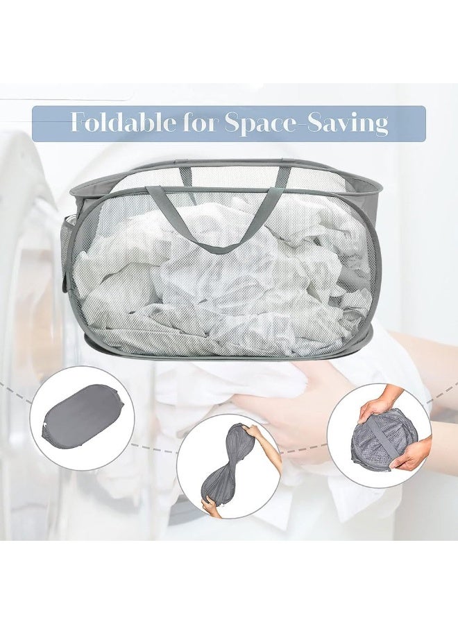 Collapsible Mesh Laundry Basket with Side Pocket, Pop Up Foldable Laundry Hamper, Durable Clothes Storage Basket with Reinforced Carry Handles for Bathroom, Bedroom, Kids Room, Dorm & Travel - Image 3