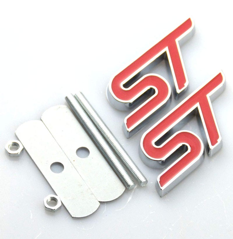 EmbRoom 2pcs ST Grille Emblems, Metal Decal Badge + Back Sticker Replacement for Universal Cars (Red) - Image 5