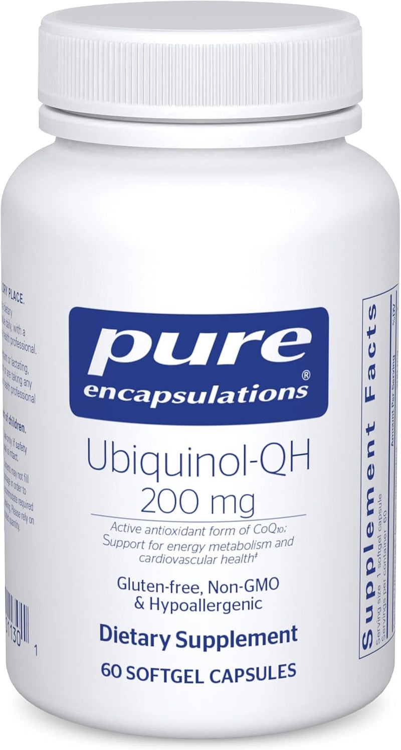 Pure Encapsulations UbiquinolQH  200 mg Ubiquinol  Active Form of Coenzyme Q10  Heart Health  Energy Metabolism Support  Antioxidant Supplement  60 Softgel Capsules - Image 1