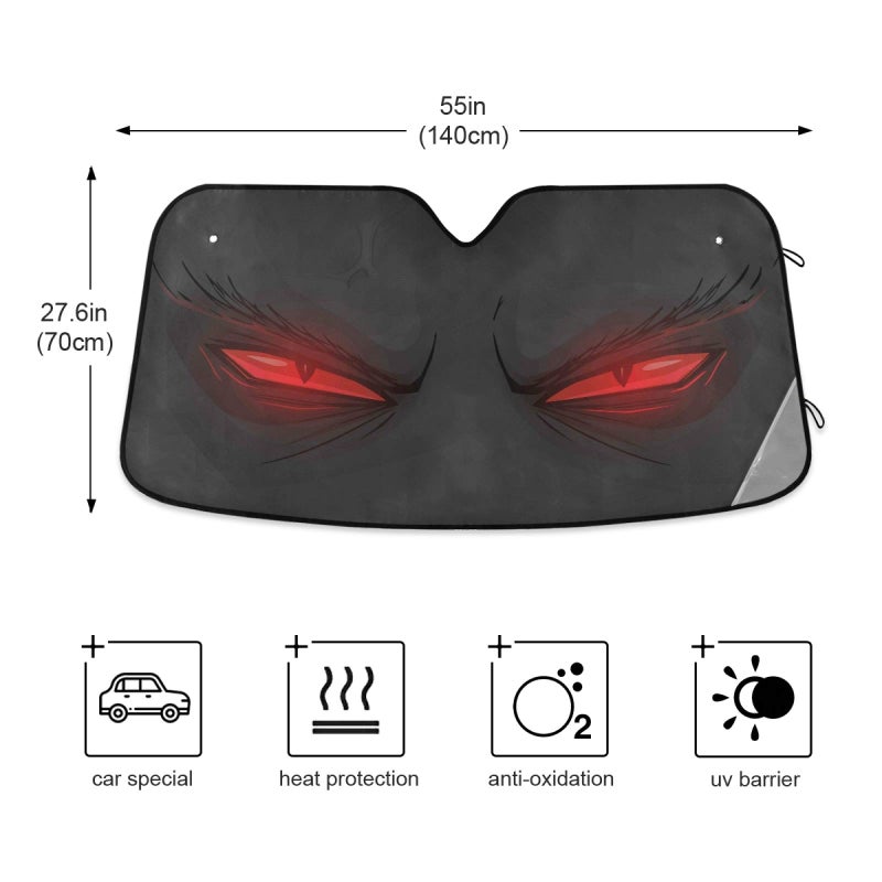 Dussdil Evil Red Eyes Car Windshield Sun Shade Demonic Angry Eyes Sunshade Block UV Rays Protector Keep Your Vehicle Cool Sun Shield Visor Cover Foldable for Car Truck SUV M - Image 2