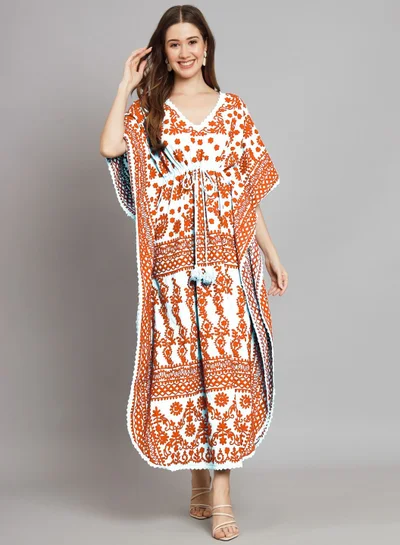 Alaya Hand Embroidered Cotton Chikan Kaftan-AL2558