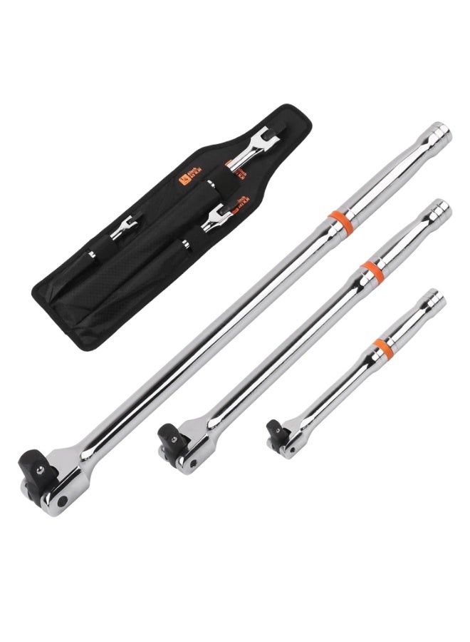 LAMAY 3PCS Breaker Bar Set, 1/4'', 3/8'' & 1/2'' Drive, Heavy Duty Breaker Bars, 6'', 10'', 15'' Length, with 180° Rotatable Head, Chrome Vanadium Steel Made. - Image 1