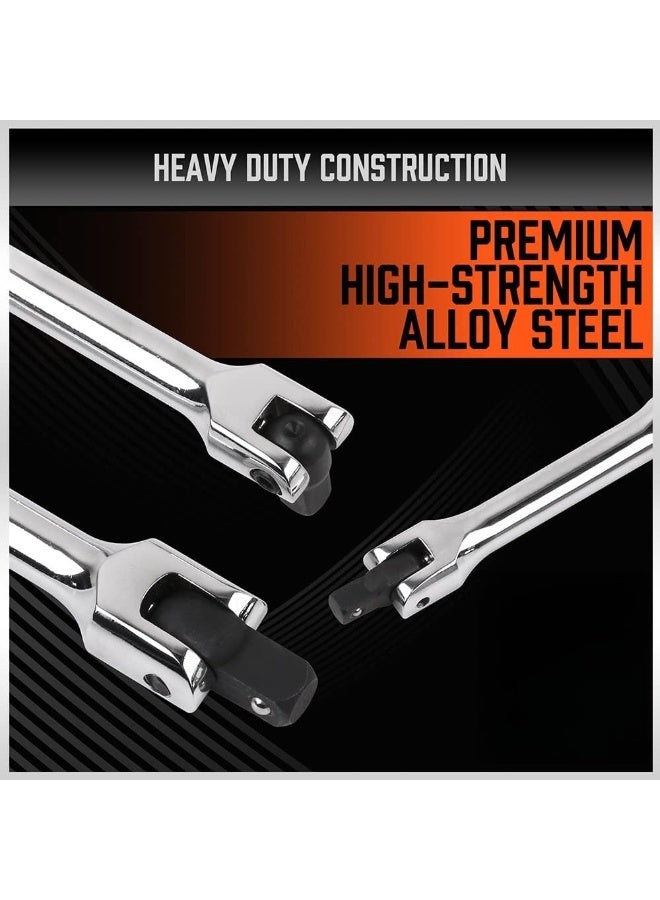 LAMAY 3PCS Breaker Bar Set, 1/4'', 3/8'' & 1/2'' Drive, Heavy Duty Breaker Bars, 6'', 10'', 15'' Length, with 180° Rotatable Head, Chrome Vanadium Steel Made. - Image 4