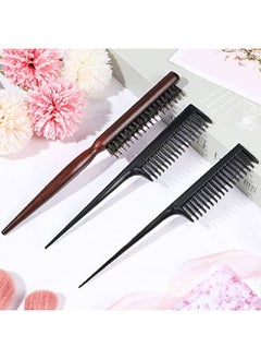 Patelai 3 Pieces Hair Teasing Comb Set Includes 2 Nylon Triple Teasing Comb Rat Tail Combs And Boar Bristle Teaser Brushes For Women Stylist Men Backcombing Slicking Curly Thick Wet Hair (Black)  - Image 5