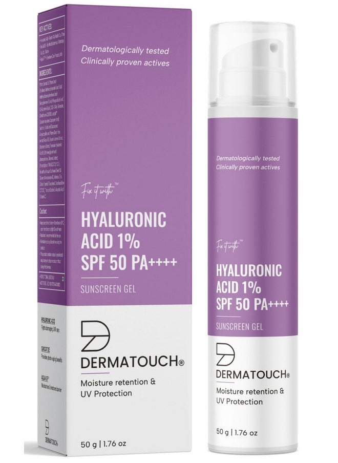 DERMATOUCH Hyaluronic Sunscreen Hydrating Ultra Light Aqua Gel With Spf 50 Pa++++ For Broad Spectrum Uv A Uv B & Blue Light Protection For Oily Skin 50G  - Image 1