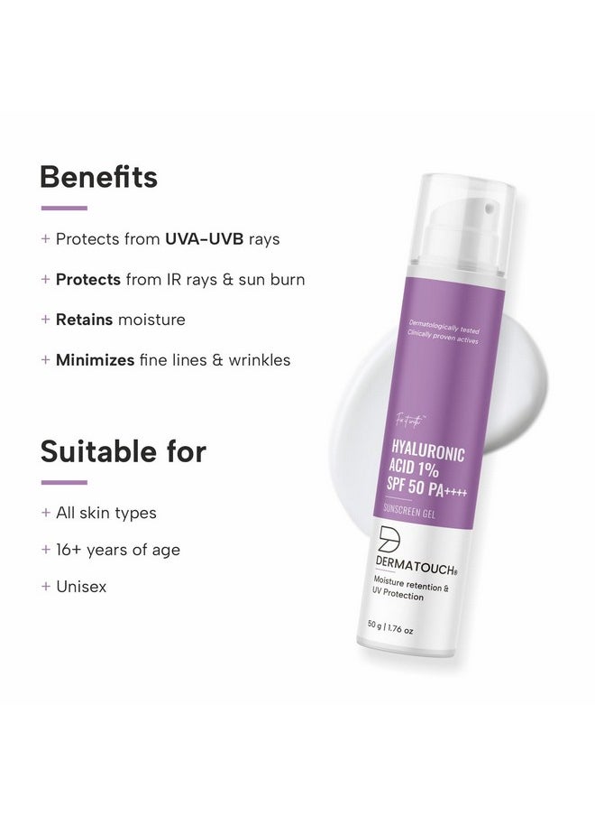DERMATOUCH Hyaluronic Sunscreen Hydrating Ultra Light Aqua Gel With Spf 50 Pa++++ For Broad Spectrum Uv A Uv B & Blue Light Protection For Oily Skin 50G  - Image 2