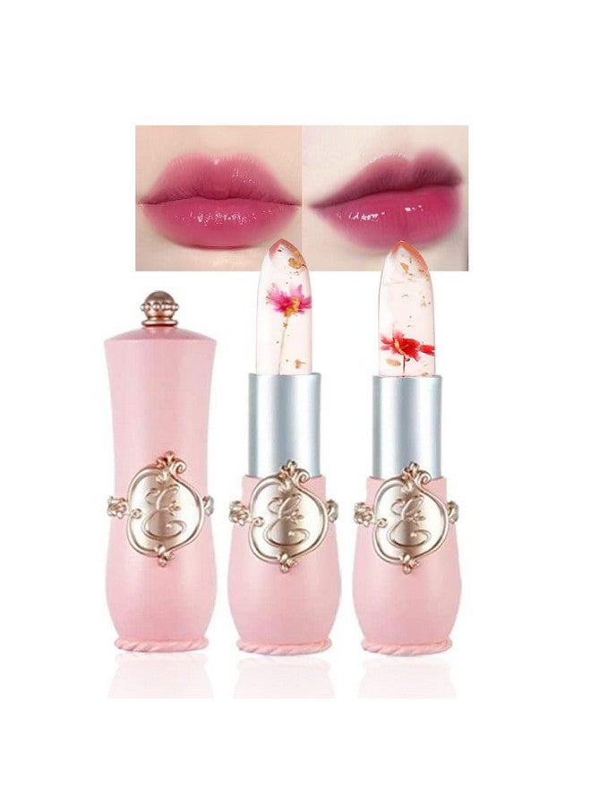BINGBRUSH 2Pcs Color Changing Lipstick,Pink Crystal Flower Jelly PH Mood Long Lasting Labiales Lip Care Moisturizer Lip Balm Korean Magic Lip Gloss Makeup Lipstick Set for Women - Image 1