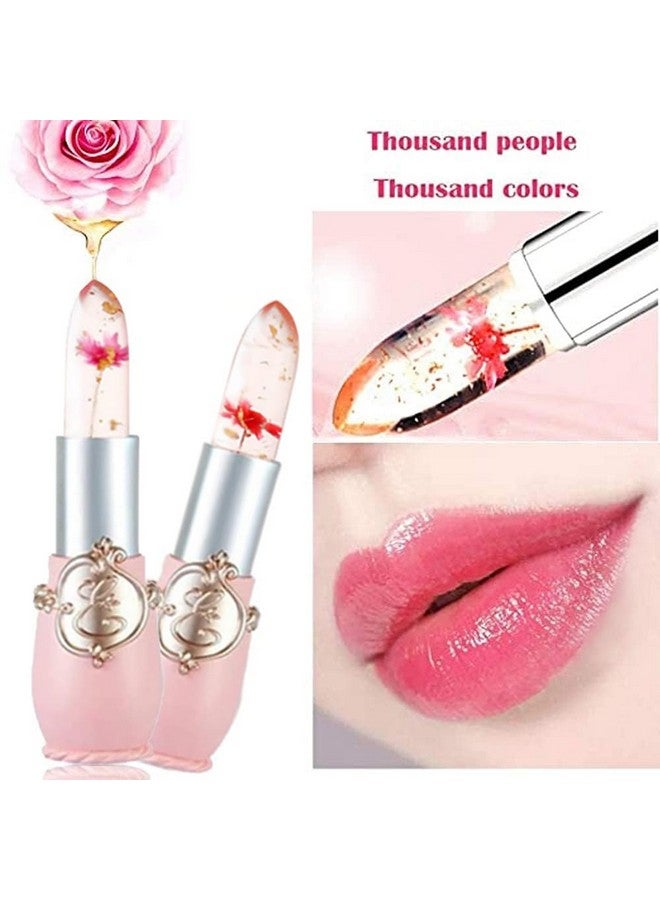 BINGBRUSH 2Pcs Color Changing Lipstick,Pink Crystal Flower Jelly PH Mood Long Lasting Labiales Lip Care Moisturizer Lip Balm Korean Magic Lip Gloss Makeup Lipstick Set for Women - Image 3