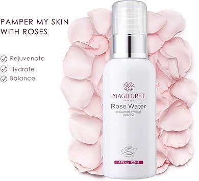MagiForet Rose Water Spray 4 oz MagiForet Rose Water Toner Spray 100 Organic Distilled Rose Hydrosol Therapeutic Grade Rose Water for Face Hair Acne Rosewater Facial Spray Alcohol Free with Face Mask - Image 2