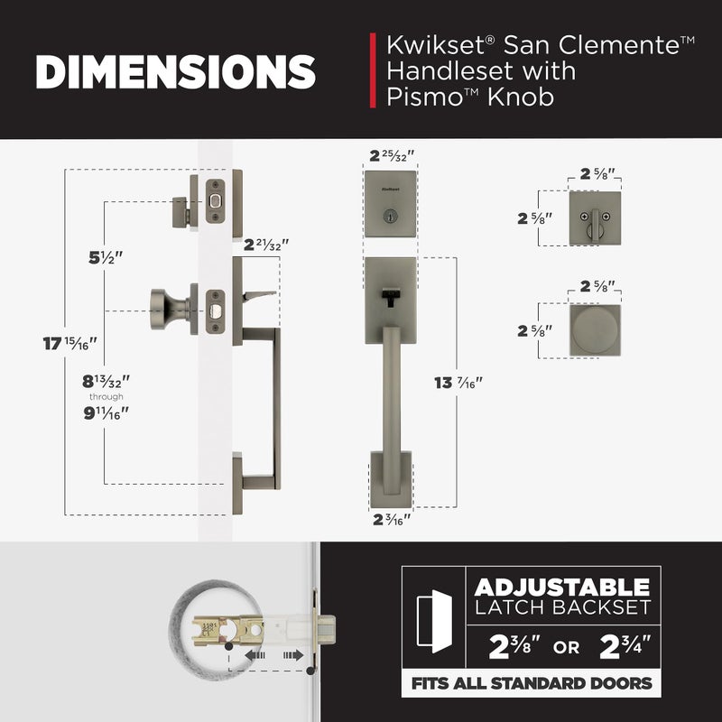 Kwikset San Clemente Front Door Lock Handle and Deadbolt Set, Entry Handleset Exterior with Interior Door Knob, Gunmetal, Pick Resistant SmartKey Rekey Deadbolt Security - Image 3