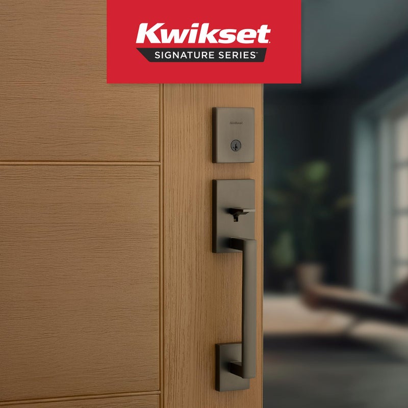 Kwikset San Clemente Front Door Lock Handle and Deadbolt Set, Entry Handleset Exterior with Interior Door Knob, Gunmetal, Pick Resistant SmartKey Rekey Deadbolt Security - Image 2