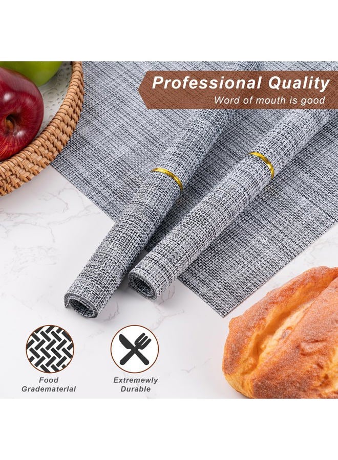 CADONO Placemats Set of 6 Washable Indoor/Outdoor Vinyl Place Mats for Dining Table Durable Non-Slip Heat Resistant PVC Weave Table Mats(Black) - Image 4
