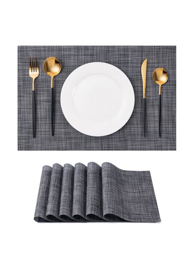 CADONO Placemats Set of 6 Washable Indoor/Outdoor Vinyl Place Mats for Dining Table Durable Non-Slip Heat Resistant PVC Weave Table Mats(Black) - Image 1