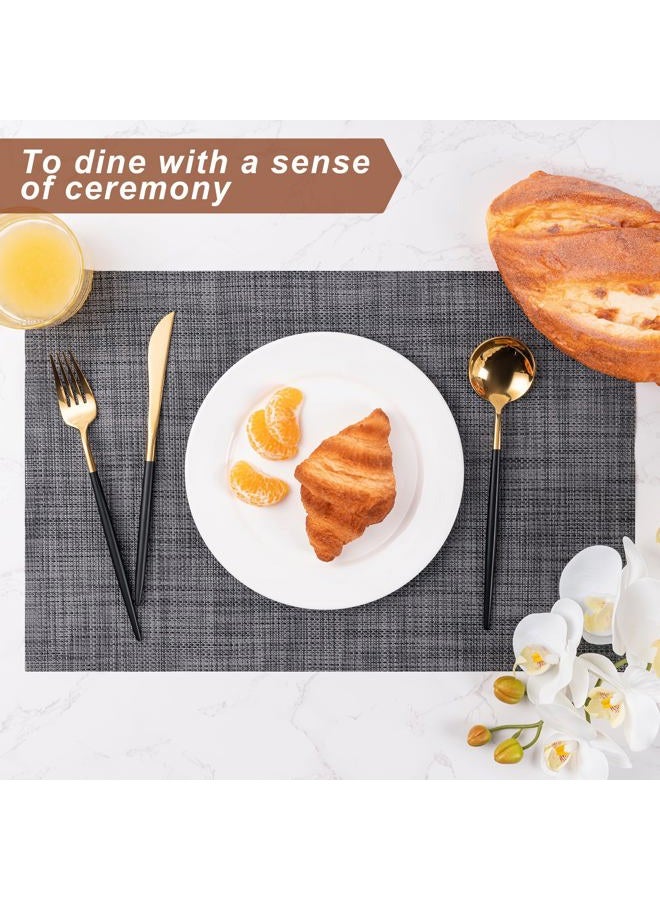 CADONO Placemats Set of 6 Washable Indoor/Outdoor Vinyl Place Mats for Dining Table Durable Non-Slip Heat Resistant PVC Weave Table Mats(Black) - Image 3