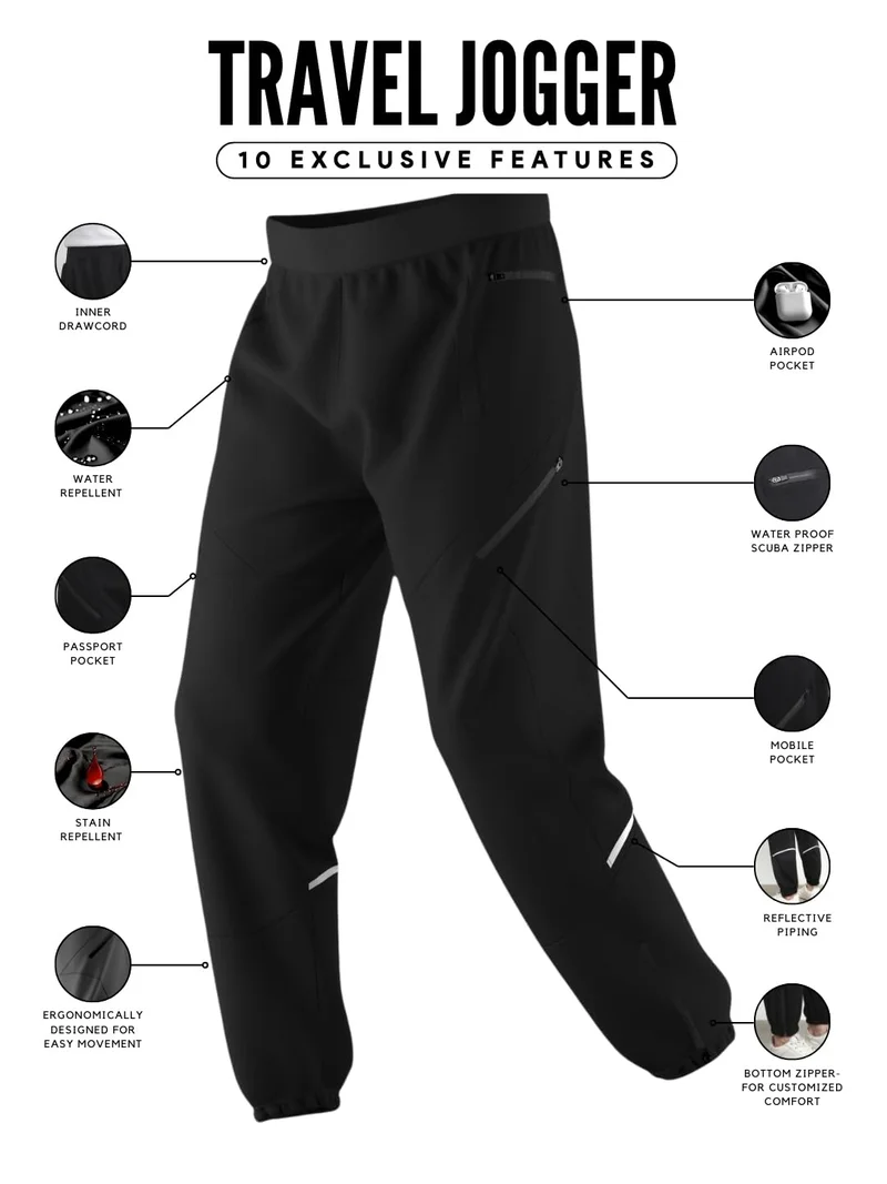 نوبيرو Men's Black Joggers for Travel