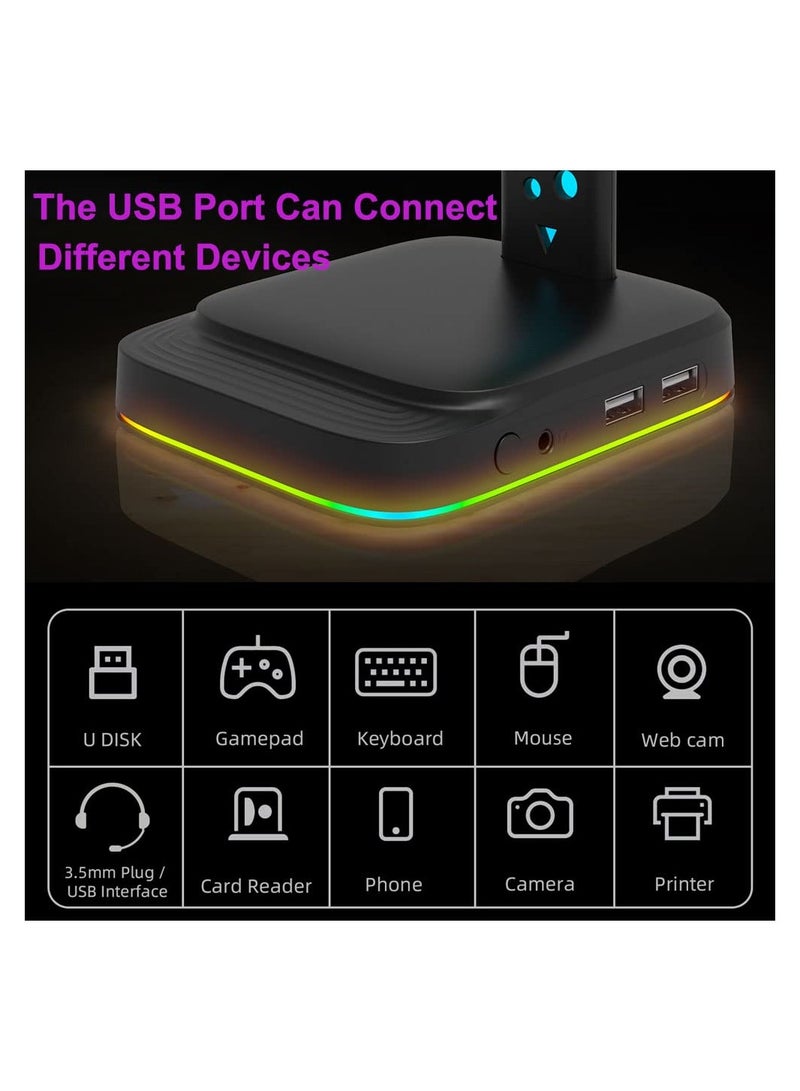 Zikra RGB Headphone Stand with 9 Light Modes, Upgraded 5 in 1 Headphone Holder with Type-c Input/3.5mm AUX/USB Output Ports, Gaming Headset Stand with Non-Slip for Earphones Accessories Gamer Gifts - Image 5