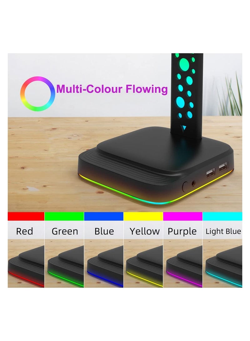 Zikra RGB Headphone Stand with 9 Light Modes, Upgraded 5 in 1 Headphone Holder with Type-c Input/3.5mm AUX/USB Output Ports, Gaming Headset Stand with Non-Slip for Earphones Accessories Gamer Gifts - Image 4