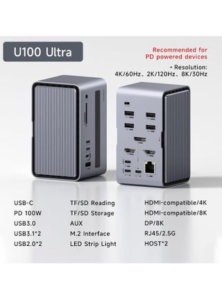 Hagibis USB C Docking Station with Dual HDMI-compatible M.2 SSD Enclosure Ethernet 100W PD USB Hub SD/TF for Laptop Macbook Pro (U100 Ultra) - pzsku/ZD37D3E995DD89929FEB3Z/45/_/1723627181/8db39eab-8d2c-4b9d-a7c7-5c507e27168d