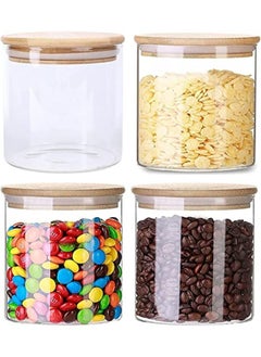 4 pc Set 400 ML  14 oz BOROCILICATE GLASS Spice Jars with Bamboo Airtight Lids and Labels