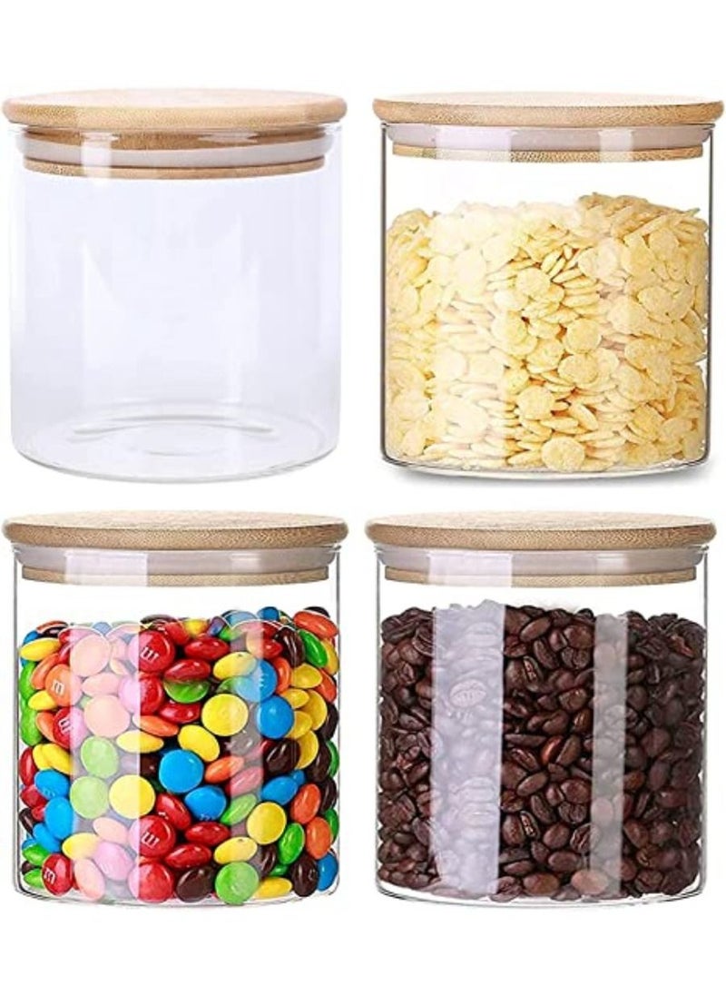 QUESERA - 4 pc Set 400 ML  14 oz BOROCILICATE GLASS Spice Jars with Bamboo Airtight Lids and Labels - Image 1
