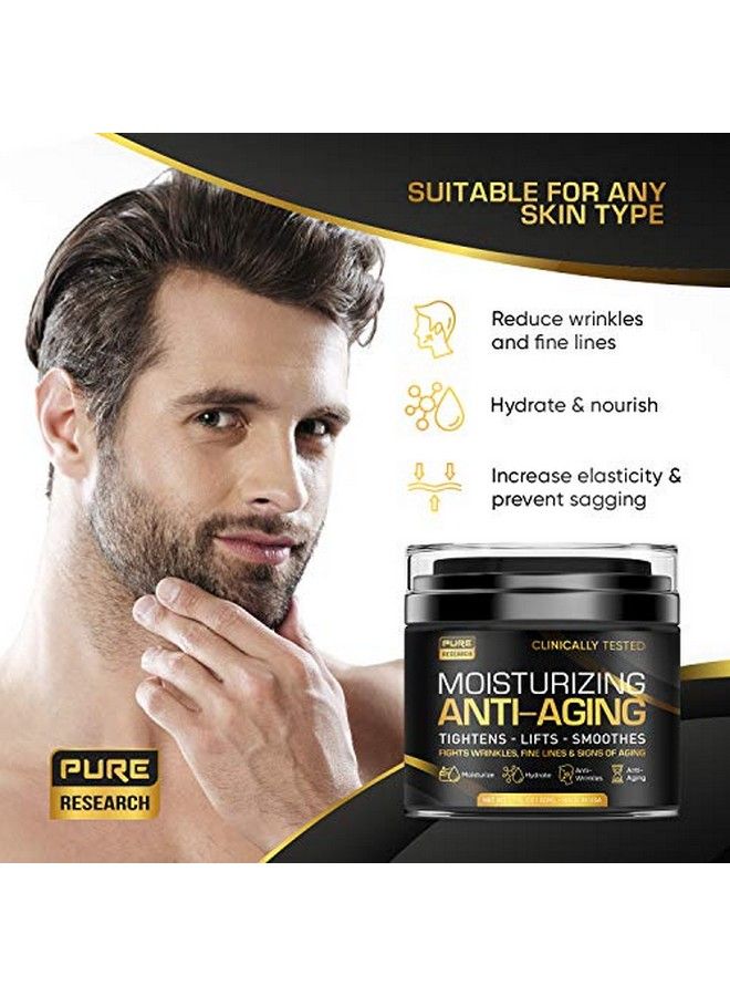 PURE RESEARCH كريم مرطب للوجه للرجال، كريم مضاد للشيخوخة للرجال، الكولاجين والريتينول وحمض الهيالورونيك، للعناية بالبشرة في النهار والليل، مضاد للتجاعيد، 1.7 أونصة - Image 4