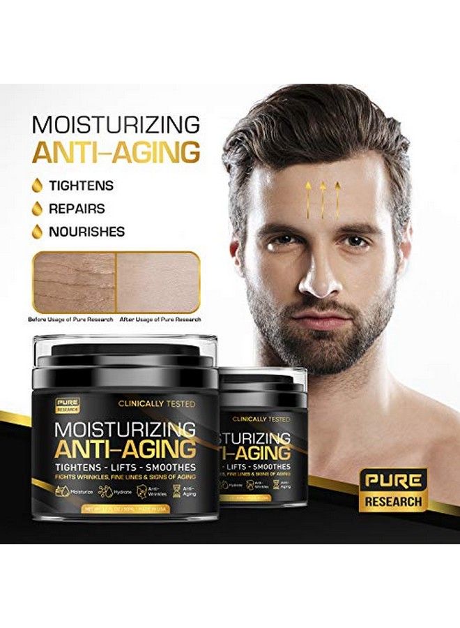 PURE RESEARCH كريم مرطب للوجه للرجال، كريم مضاد للشيخوخة للرجال، الكولاجين والريتينول وحمض الهيالورونيك، للعناية بالبشرة في النهار والليل، مضاد للتجاعيد، 1.7 أونصة - Image 3