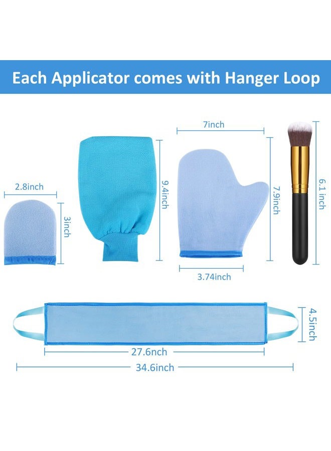 BOAO 5 Pieces Self Tanning Mitt Applicator Kit, Includes Tanning Mitt, Exfoliating Glove, Mini Face Glove, Back Lotion Applicator, and Large Brush Makeup(Blue)  - Image 2