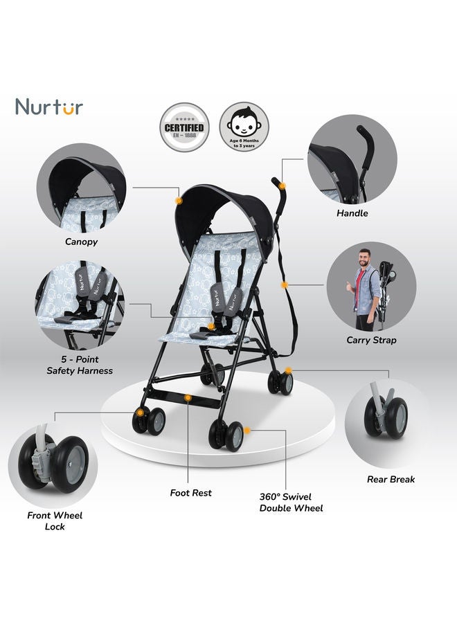 Nurtur Rex Buggy Stroller Multicolor Lightweight Stroller with Compact Fold Canopy Shoulder Strap 6 to 36 monthsMulticolor Official Product - Image 2