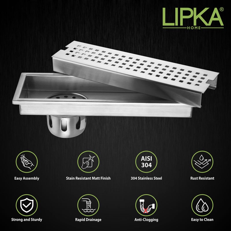 LIPKA Palo Shower Drain Channel | 36 × 4 Inches |304 Stainless Steel Shower Water Drain Channel for Bathroom & Showers Areas | Floor Drain Channel with Anti Foul Cockroach Trap, Side Hole with Collar - Image 3