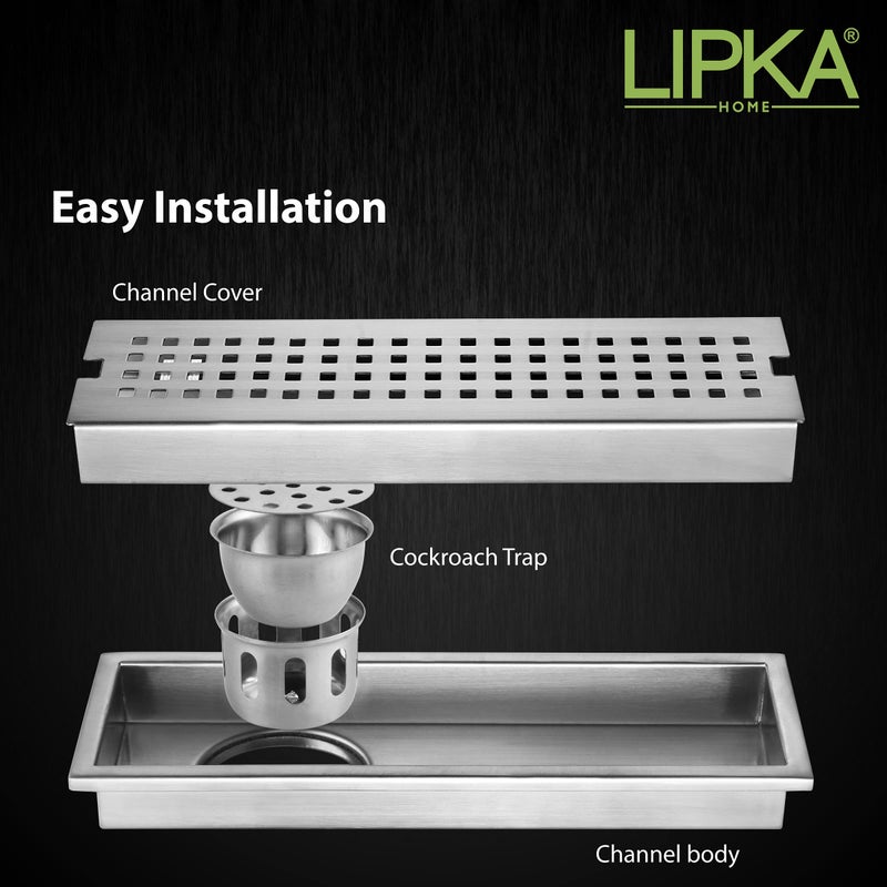 LIPKA Palo Shower Drain Channel | 36 × 4 Inches |304 Stainless Steel Shower Water Drain Channel for Bathroom & Showers Areas | Floor Drain Channel with Anti Foul Cockroach Trap, Side Hole with Collar - Image 4