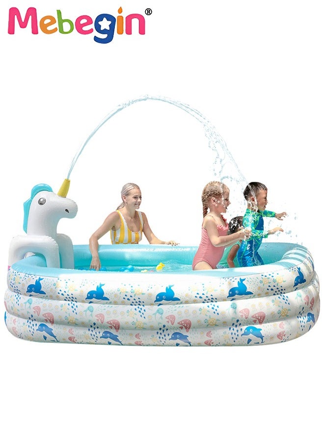 MEBEGIN Horse Sprinkler Paddling Pool, Ideal Interactive Splash Pool, Cartoon Sprinkler Wading Pool, Sturdy Inflatable Swimming Pool, Full-Sized Family Blow up Pool, Outdoor Garden Pool, Great for Garden, Courtyard, Grassland, Beach and Swimming Pool, 180*135*60cm  - Image 1