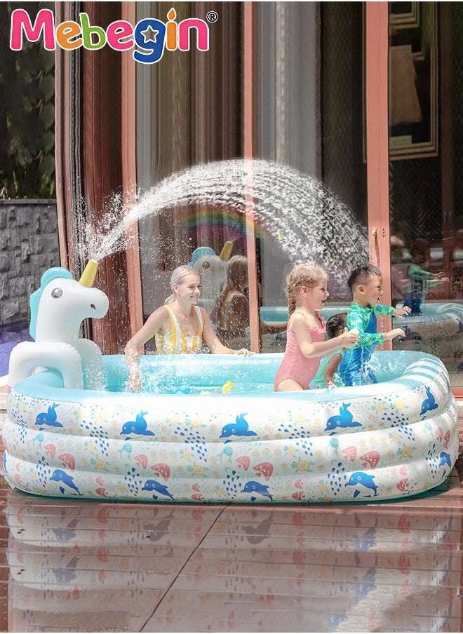 MEBEGIN Horse Sprinkler Paddling Pool, Ideal Interactive Splash Pool, Cartoon Sprinkler Wading Pool, Sturdy Inflatable Swimming Pool, Full-Sized Family Blow up Pool, Outdoor Garden Pool, Great for Garden, Courtyard, Grassland, Beach and Swimming Pool, 180*135*60cm  - Image 2