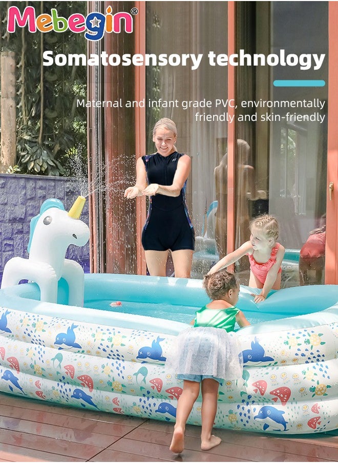 MEBEGIN Horse Sprinkler Paddling Pool, Ideal Interactive Splash Pool, Cartoon Sprinkler Wading Pool, Sturdy Inflatable Swimming Pool, Full-Sized Family Blow up Pool, Outdoor Garden Pool, Great for Garden, Courtyard, Grassland, Beach and Swimming Pool, 180*135*60cm  - Image 3