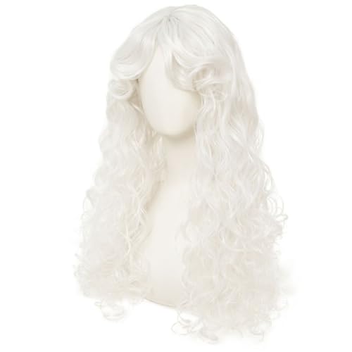 Tseses White Long Curly Wigs for Women Middle Part with Bangs Natural Synthetic Princess Hair Wig for Halloween Cosplay - Image 3