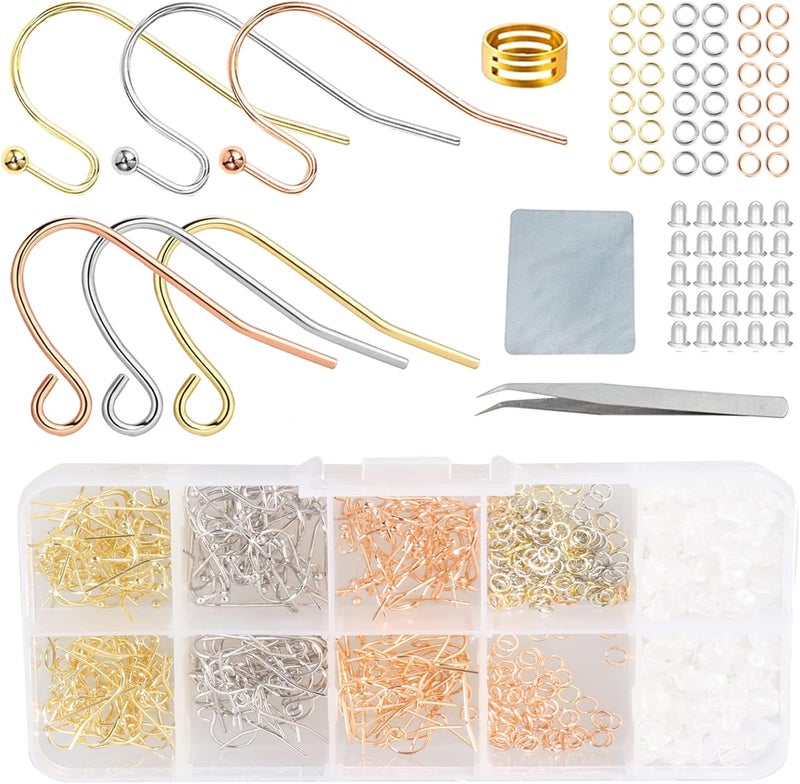 DIYEAR Rose Gold Earring Hooks - 630 pcs Earring Making kit with 14k Gold Hypoallergenic Earring Hooks, Jump Rings and Clear Rubber Earring Backs for DIY Jewelry Making - Image 1