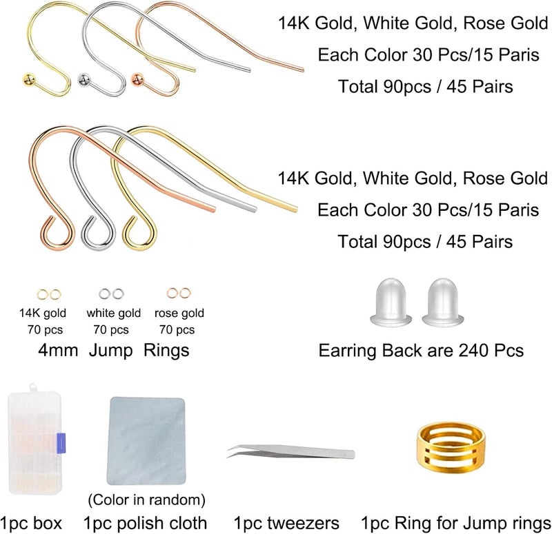 DIYEAR Rose Gold Earring Hooks - 630 pcs Earring Making kit with 14k Gold Hypoallergenic Earring Hooks, Jump Rings and Clear Rubber Earring Backs for DIY Jewelry Making - Image 2
