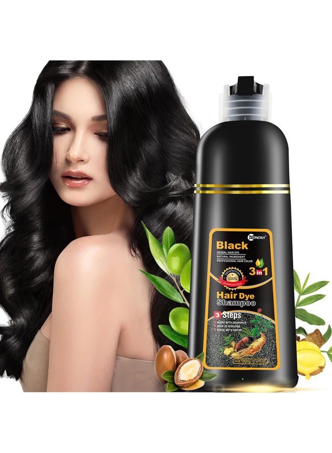 Leorx Black Hair Dye Shampoo, 16.9 Fl Oz - 3 In 1 Color For Gray Hair Instant Herbal Coloring For Women & Men - Ammonia Free - Image 1