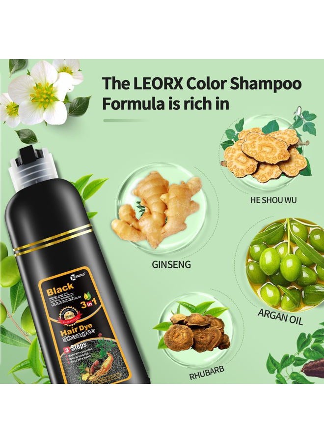 Leorx Black Hair Dye Shampoo, 16.9 Fl Oz - 3 In 1 Color For Gray Hair Instant Herbal Coloring For Women & Men - Ammonia Free - Image 2