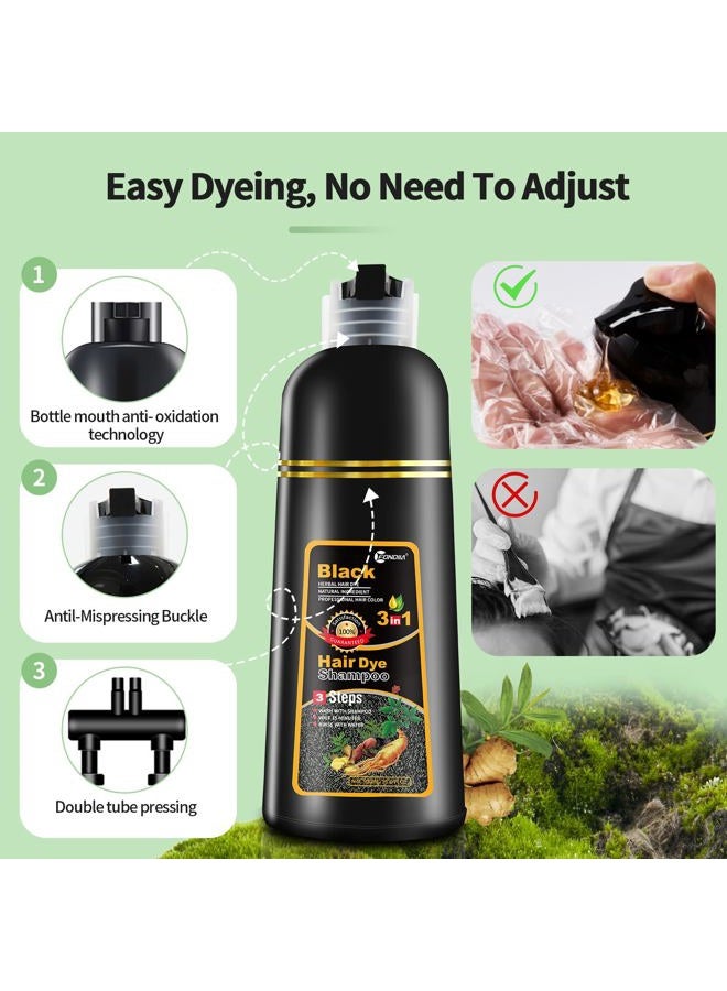 Leorx Black Hair Dye Shampoo, 16.9 Fl Oz - 3 In 1 Color For Gray Hair Instant Herbal Coloring For Women & Men - Ammonia Free - Image 4